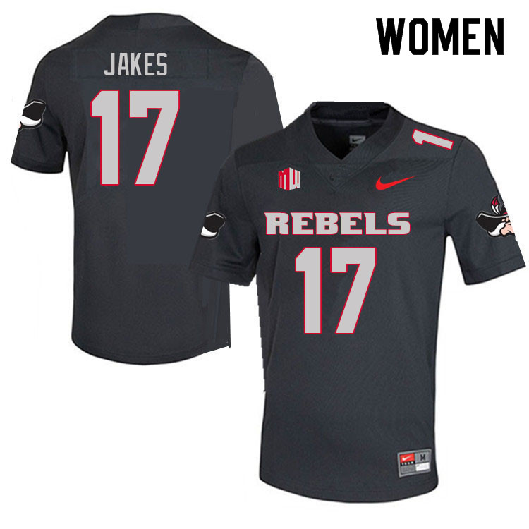 Women #17 Jordan Jakes UNLV Rebels College Football Jerseys Sale-Charcoal - Click Image to Close
